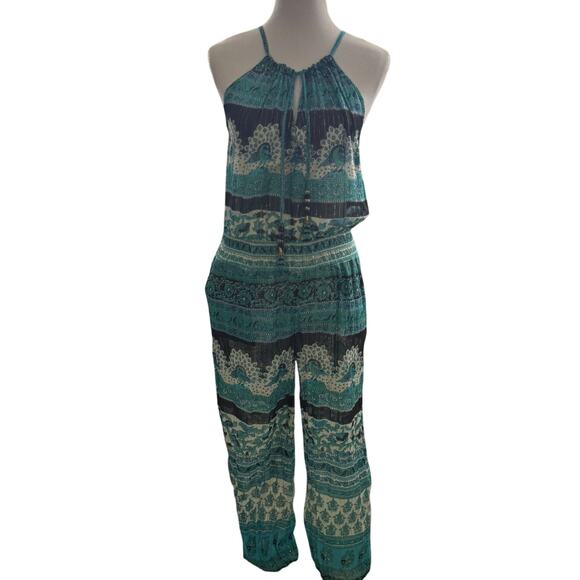 CALYPSO‎ St. Barth Womens S Cappi Jumpsuit Cotton Beaded Bohemian Peacock Sheer - Picture 2 of 14